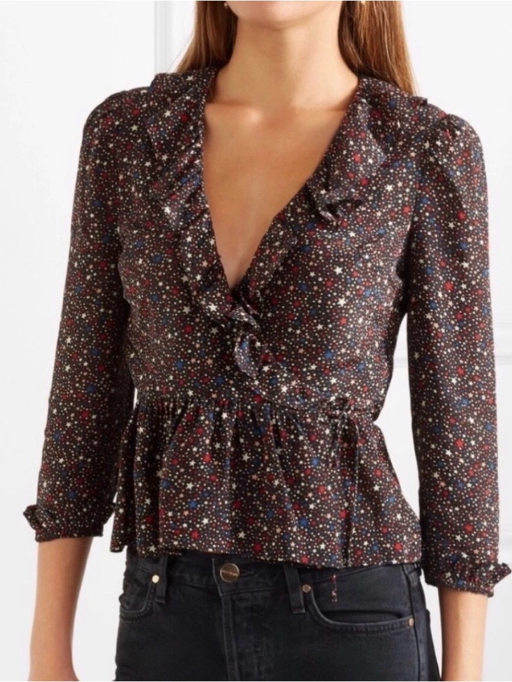 Women’s Madewell Patriotic Silk Ruffle Hem Starry Night Blouse